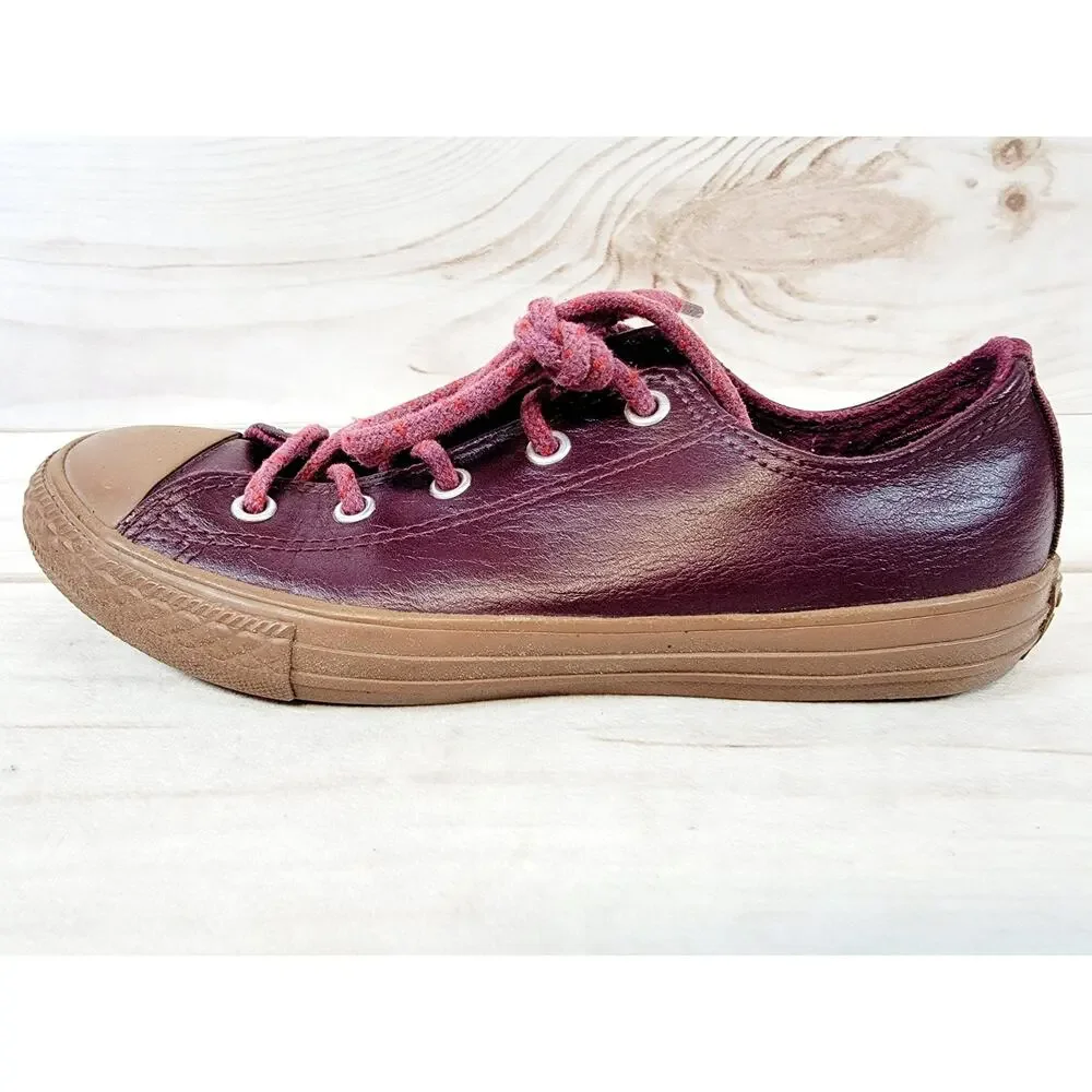 Converse Chuck Taylor All Star Ox Fashion Leather Sneakers Youth Size 3 Burgandy